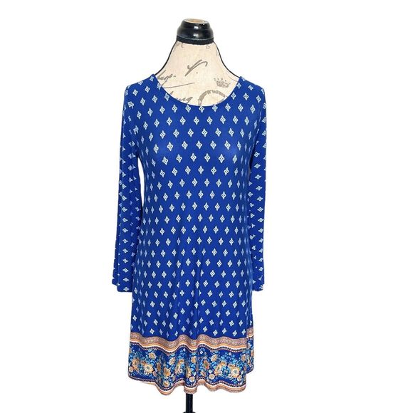 Dresses & Skirts - Loveappella Womens Dress Size Small Blue Shift Bohemian Long Sleeve Open Back
